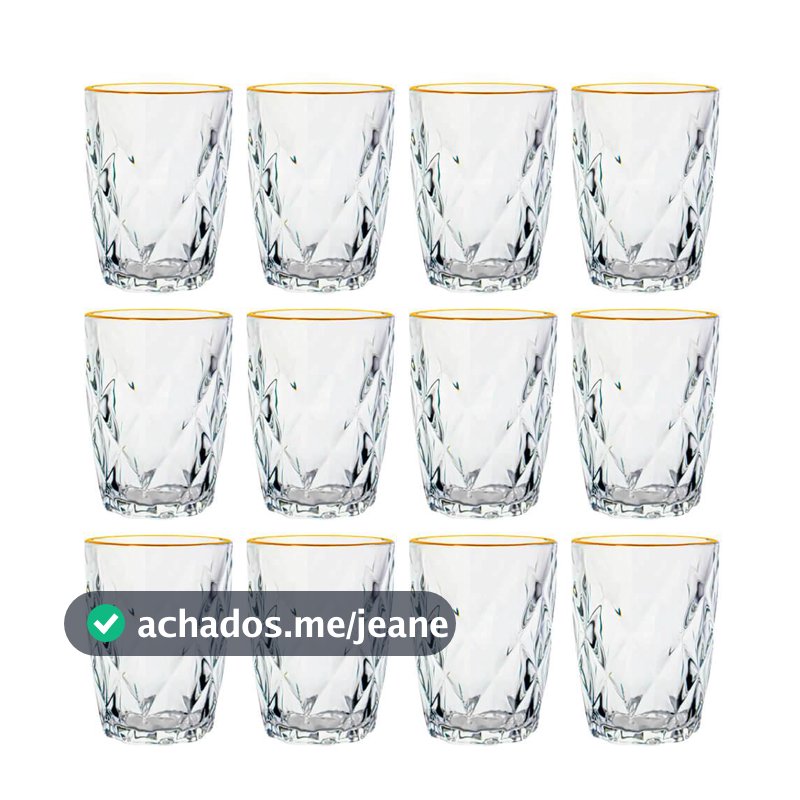 Jogo De Copos De Vidro Diamond Fio De Ouro 270ml 12 Peças - Lyor