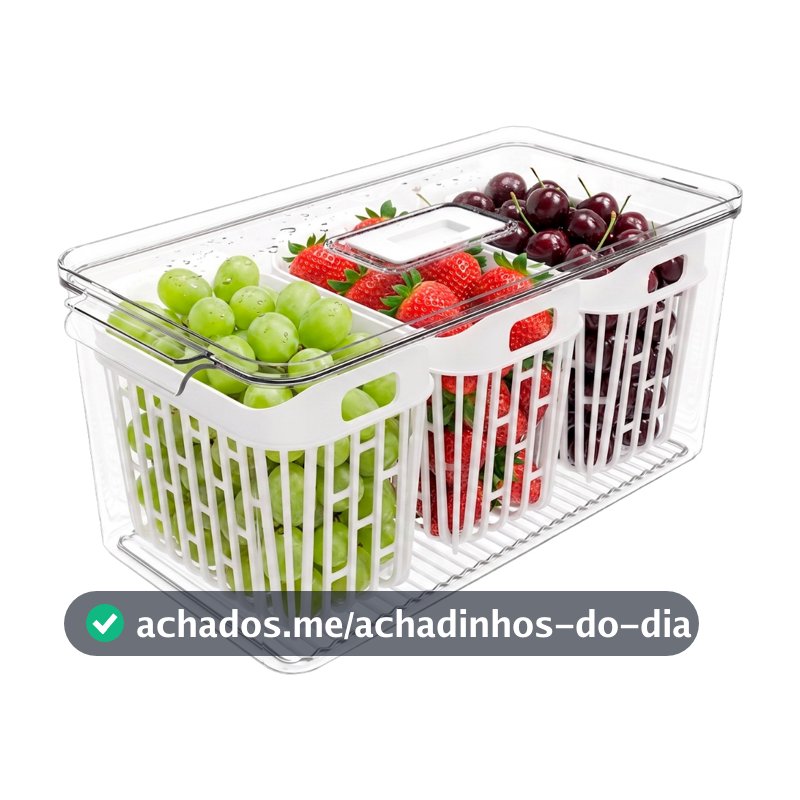 Organizador Grande com 3 Cestos 6L, Cor Cristal, linha Dry Coza