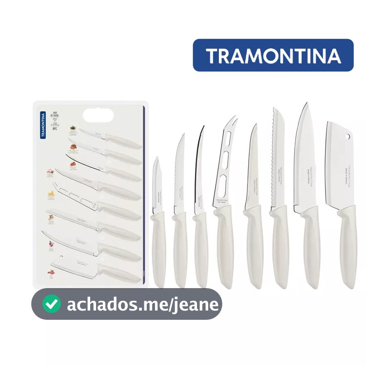 Jogo Facas 8 Peças Tramontina Plenus Inox Cabo Branco ou Preto