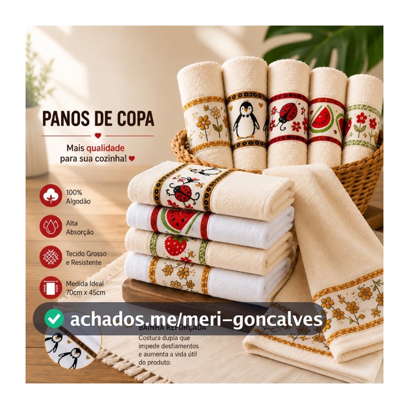 Kit 3 e 5 Panos de Copa Algodão Felpudo Alta Absorção para Cozinha Uso Diário Limpeza Doméstica