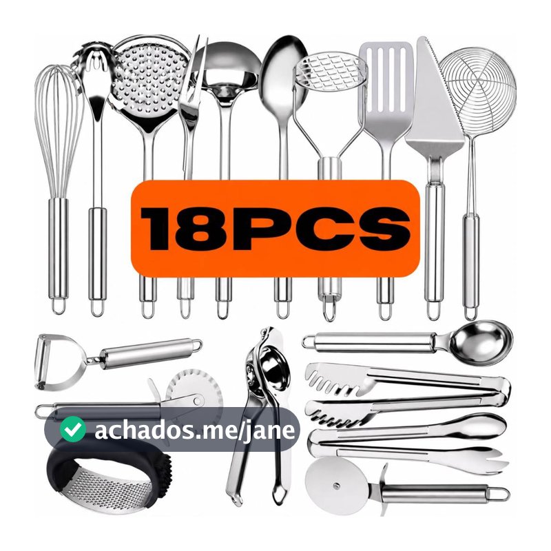 Kit Jogo 18 Talheres Utensílios De Aço 100% Inox Original Multiuso Para Sua Cozinha