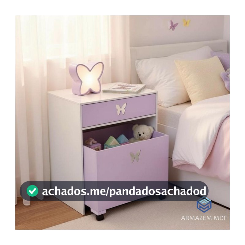 Mesa de cabeceira Infantil Com Gaveta e Caixa Organizadora em MDF Com Rodinhas Rodizios