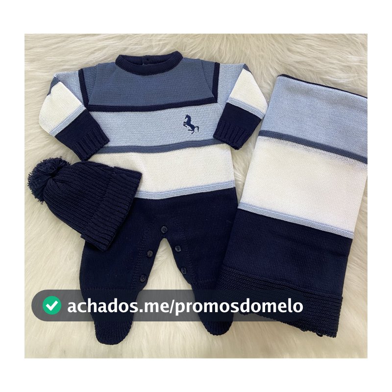 Saída Maternidade com Manta e Touca Cavalinho – Azul Petróleo Roupas Infantis Moda Infantil Criança Recém-Nascido