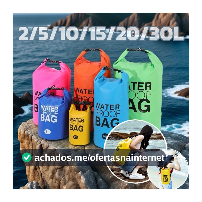 Bolsa Impermeável Saco Estanque 2/5/10/15/20/30L Camping Bag Mochila Pesca  Caiaque Natação