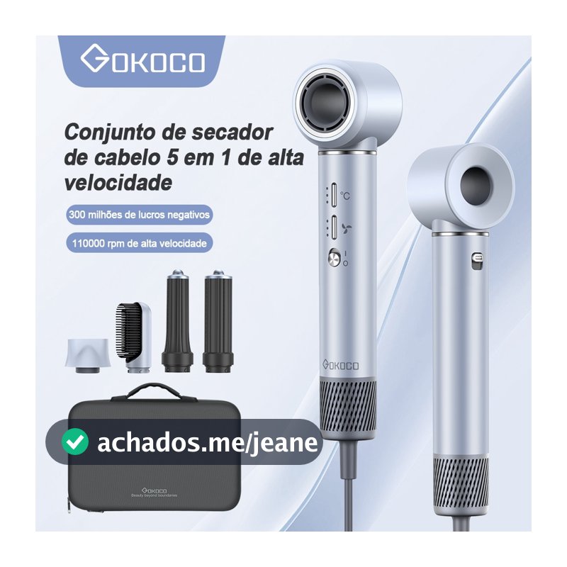 GOKOCO Secador De Cabelo Com 5 Em 1 GD023 Escova Magnético Multifuncional De Alta Velocidade Com Alisar Enrolar Hot Air