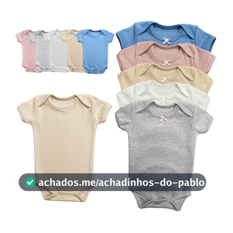 Kit 3 Body Manga Curta Bebê Gola Envelope Menino Menina 0 a 18 meses