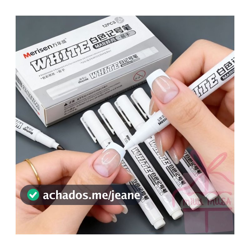 12 Peças Caneta Marcadora Branca Permanente Ponta Fina 1mm, À Prova d'Água para Unhas, Plástico e Vidro