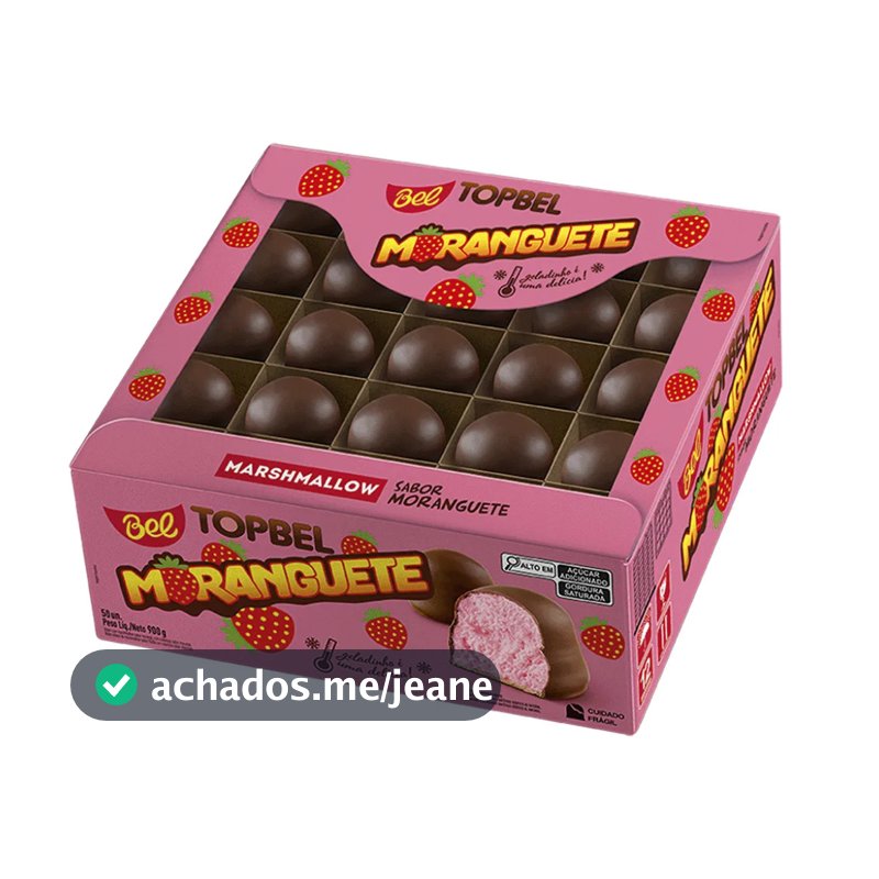 Moranguete TopBel 50 unidades – Bombom de Marshmallow Sabor Morango Coberto com Chocolate