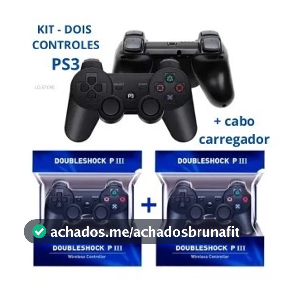 Kit 2 Controle Ps3 Com Cabo Carregador Dual Shock Wirelless Sem Fio bluetooth