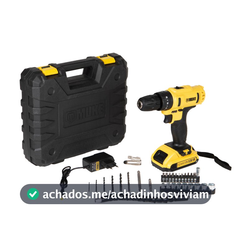 Parafusadeira e Furadeira de Impacto a Bateria 12V 3/8 10MM Muke Tools com 30 Acessórios e Maleta