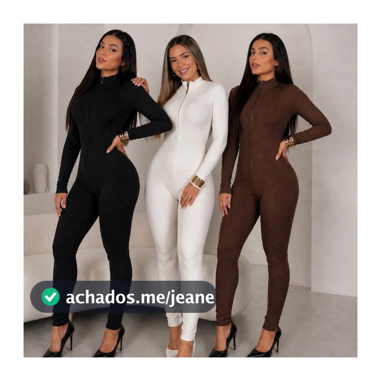 Macacão Feminino Manga Longa  Canelado  Premium Zíper Frontal Virgínia Moda Gringa