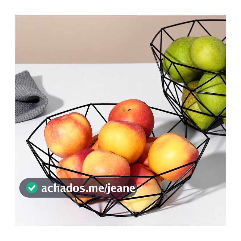 Fruteira Geométrica Preta Aramada em Metal 27x10cm Estilo Nórdico Decorativa Moderna Mesa Cozinha