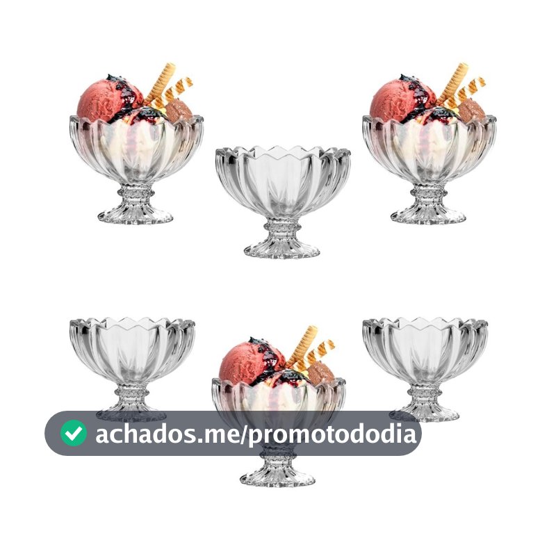 Conjunto de 6 Taças de Vidro Kit Decorado para Sorvete e Sobremesa 135ml