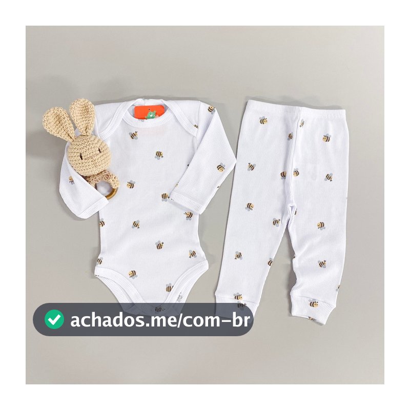 Conjunto Para Bebê Body e Calça Canelado Estampados 100% Algodão