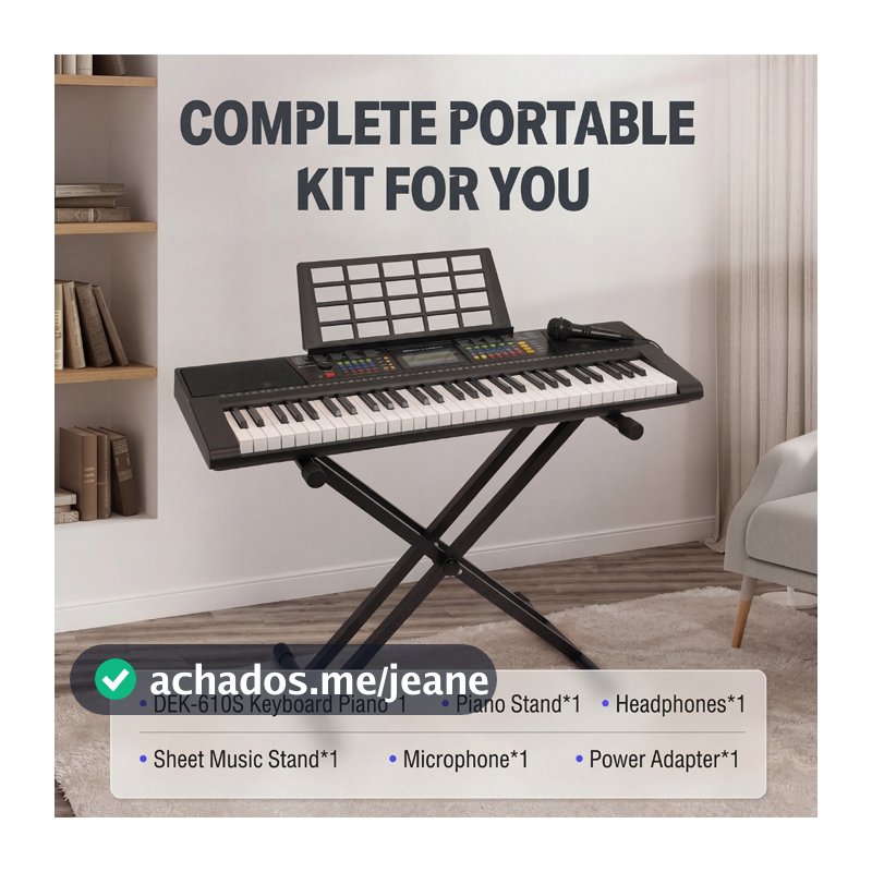 Piano digital VEDO de 61 teclas, kit de teclado de piano elétrico, 256 timbres, 256 ritmos — inclui suporte para piano,