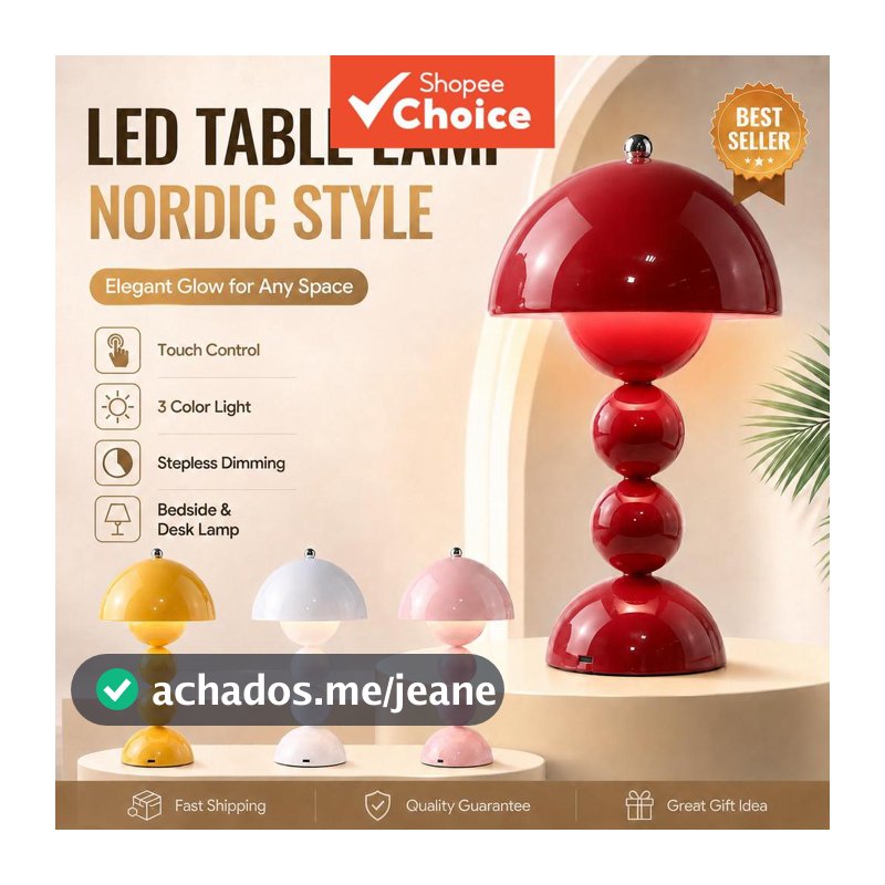 Luminária de Mesa Cogumelo com Proteção para os Olhos, Recarregável via USB, Ideal para Quarto, Estudo e Escritório, Luz