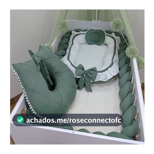 Kit Ninho Redutor de Berço + Almofada Amamentação + Trança Para Berço 4m Micropercal 200 Fios