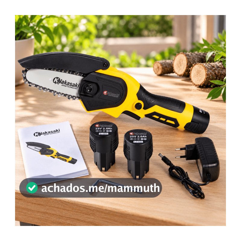 Mini Motosserra Nakasaki 25V 800W Profissional a Bateria Serra Elétrica para Poda Bivolt