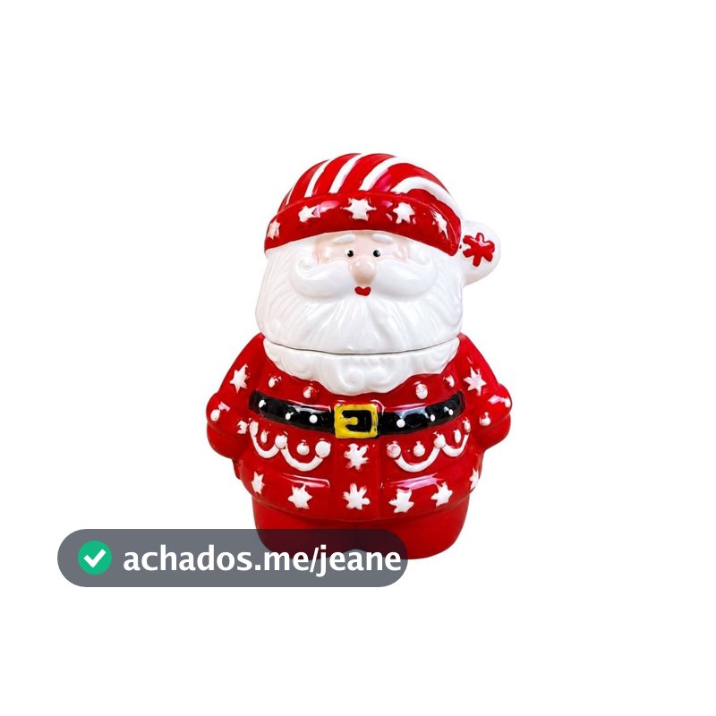 Pote Multiuso Papai Noel Em Cerâmica Com Tampa Porta Biscoitos E Doces Decoração De Natal 14x12cm