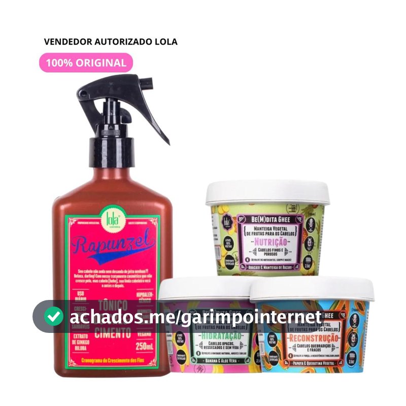 Kit Tônico Rapunzel + 3 Bemdita Ghee 100g Lola Cosmetics