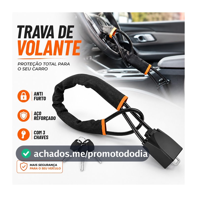 Trava Antifurto para Volante de Carro com Cinto de Segurança Universal 3 Chaves Anti-Roubo