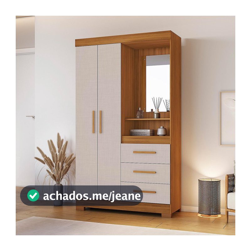 Guarda-Roupa Solteiro para Quarto 5170 com 2 Portas 3 Gavetas Compacto Freijó / Off White - Notável