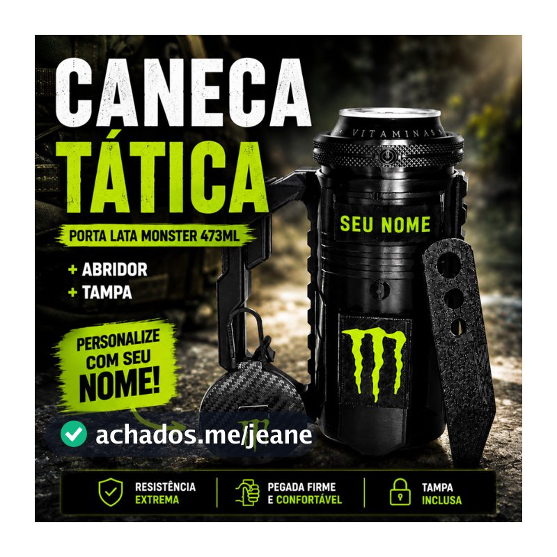 Caneca Porta Lata Tatica Monster Personalizado Exclusivo + Abridor + Tampa