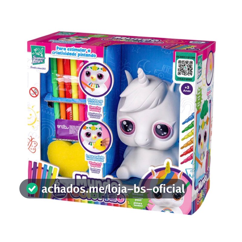 Brinquedo Cofre Mundo Colorido Unicórnio Para Pintar Cor Branco