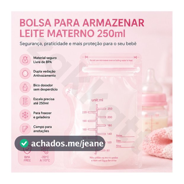 KIT 30/60 Bolsa para Leite Materno 250ml Dosador Vedação Dupla Resistente ao Freezer Sem BPA P1
