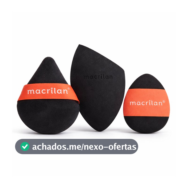 Trio Esponjas Maquiagem Macrilan EP26 Para Base Pó e Corretivo Preta
