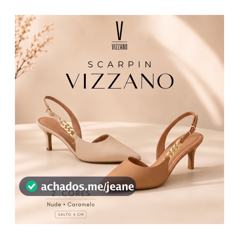 Scarpin Feminino Vizzano Slingback Casual Salto Baixo Bico Fino Corrente Confortável Original