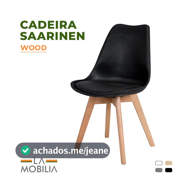 Cadeira Saarinen Wood Polipropileno Estofada em Cozinha Sala e Escritório