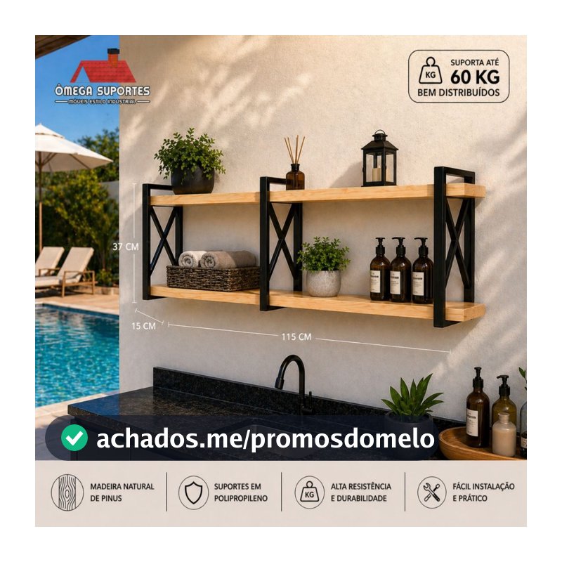 Prateleira Decorativa Suspensa 15cm prof. Marca Ômega