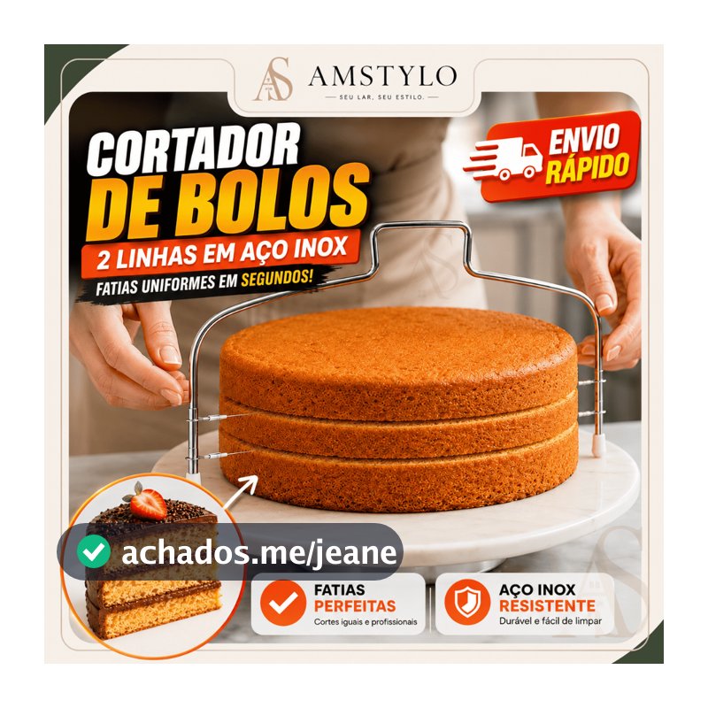 Cortador de Bolo Nivelador Em Inox 30cm Fatiador De Bolos Com Fio Duplo