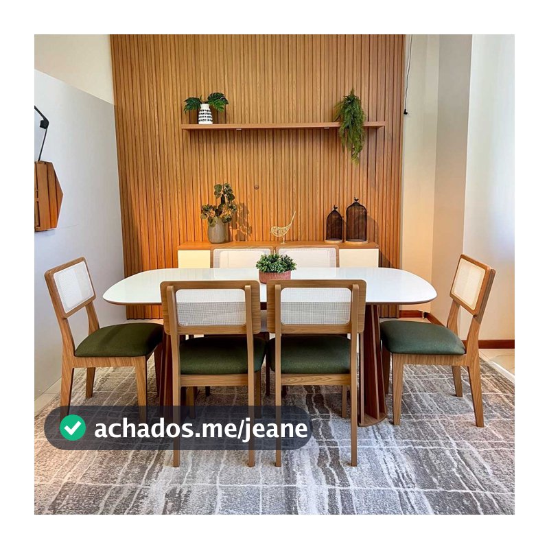 Conjunto Kit Mesa Jantar Oval com 6 Cadeiras Encosto Tela 100% MDF Off White Verde