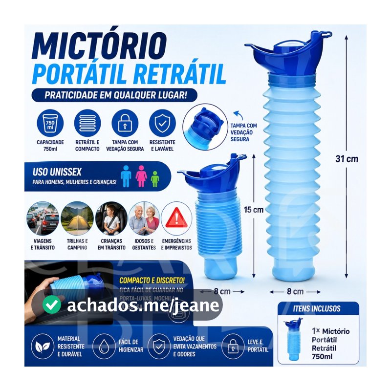 Mictório Portátil Retrátil 750ml Unissex Masculino Feminino Infantil Urinol Para Viagem Carro Camping