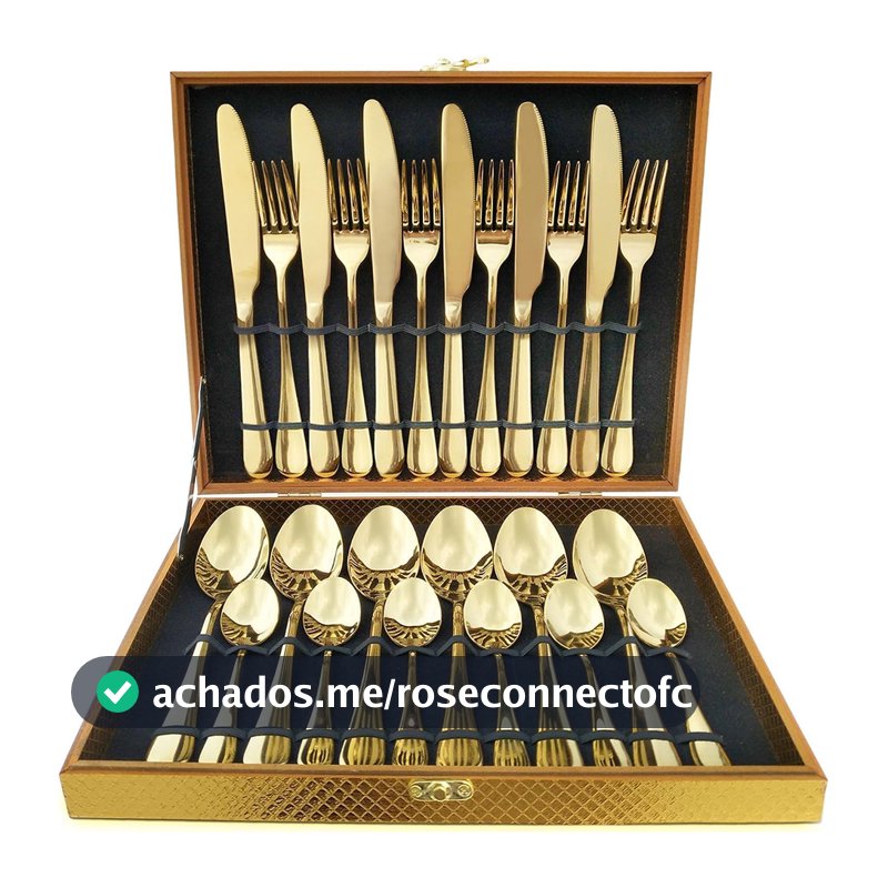 Kit Faqueiro Maleta De Talheres Inox 24 Peças Com Dourado Chique / Prata Luxo