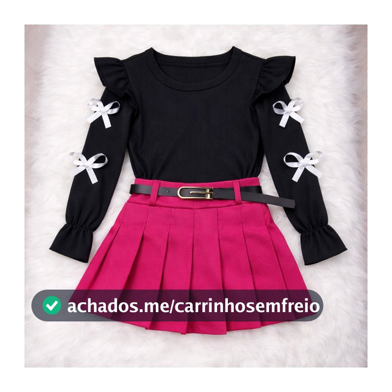 KIT 3 PEÇAS Conjunto infantil Blusa + short saia e Cinto moda  inverno-frio 2026