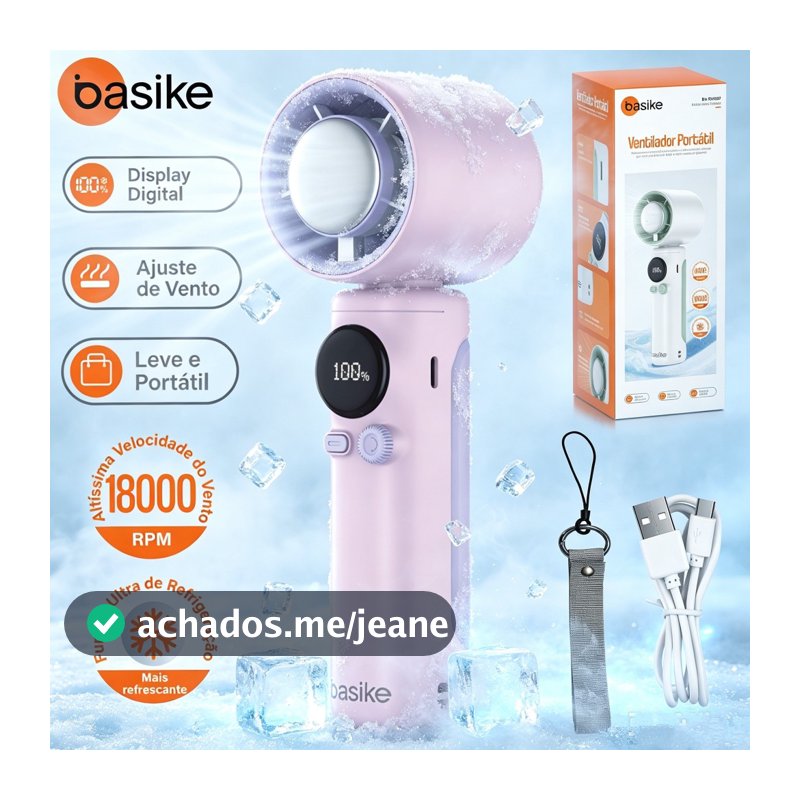 BASIKE Ventilador Portátil 100 Velocidades + Resfriamento Instantâneo | Perfeito para Escritório sem Barulho 10H