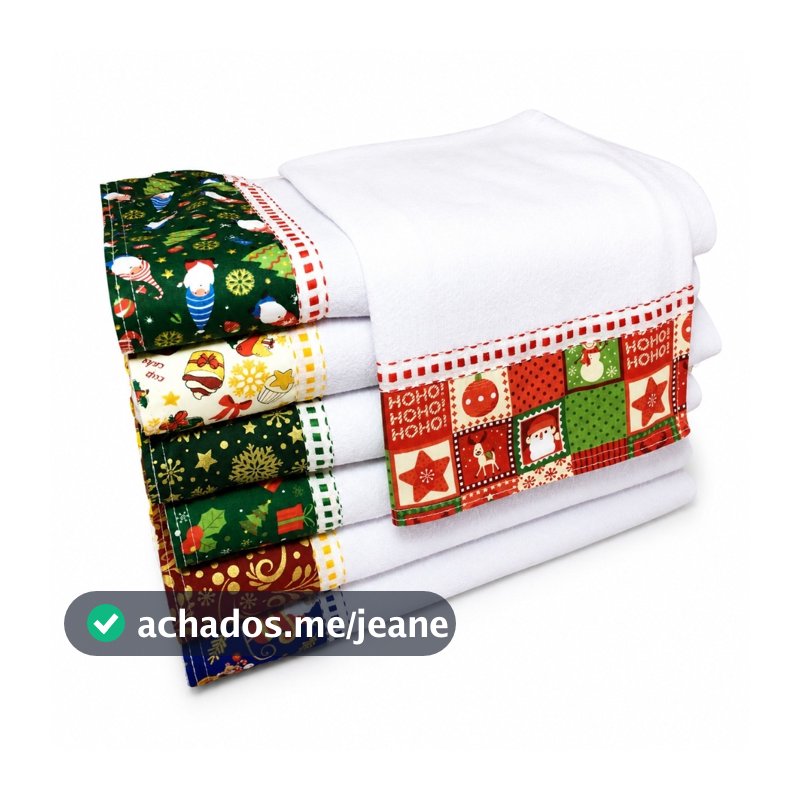 Kit Com 5 Pano De Prato Barrado Natalino Grande 41x66 Cm Grosso