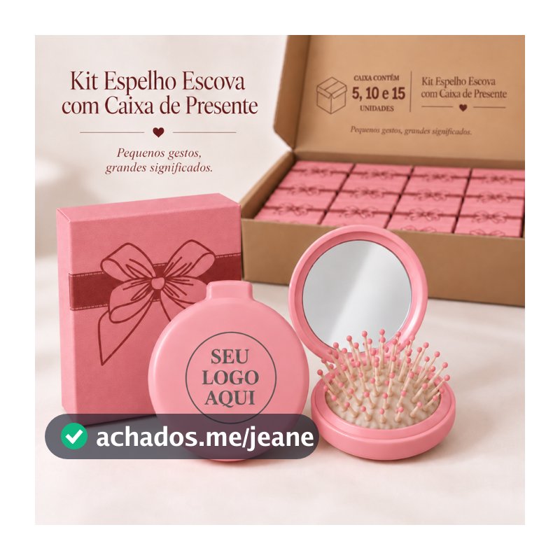 Kit Espelhos Escova Personalizado com LOGO e Caixa Presente Outubro Rosa Lembrancinha Empresa Mimo Mulher