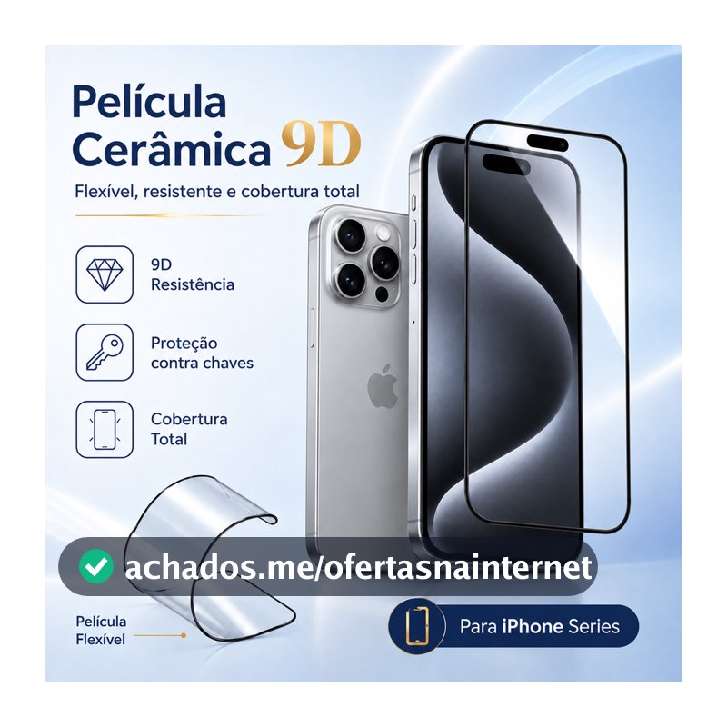 Película Cerâmica 9D Flexível com Borda Preta para iPhone 18 11 12 13 14 15 16 17 Pro Pro Max Plus Air