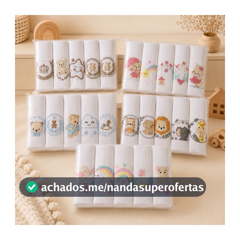 Kit Fralda De Pano Bordada 100% Algodão Tecido Duplo Fraldinha de Ombro para Amamentação Bebê 70cm