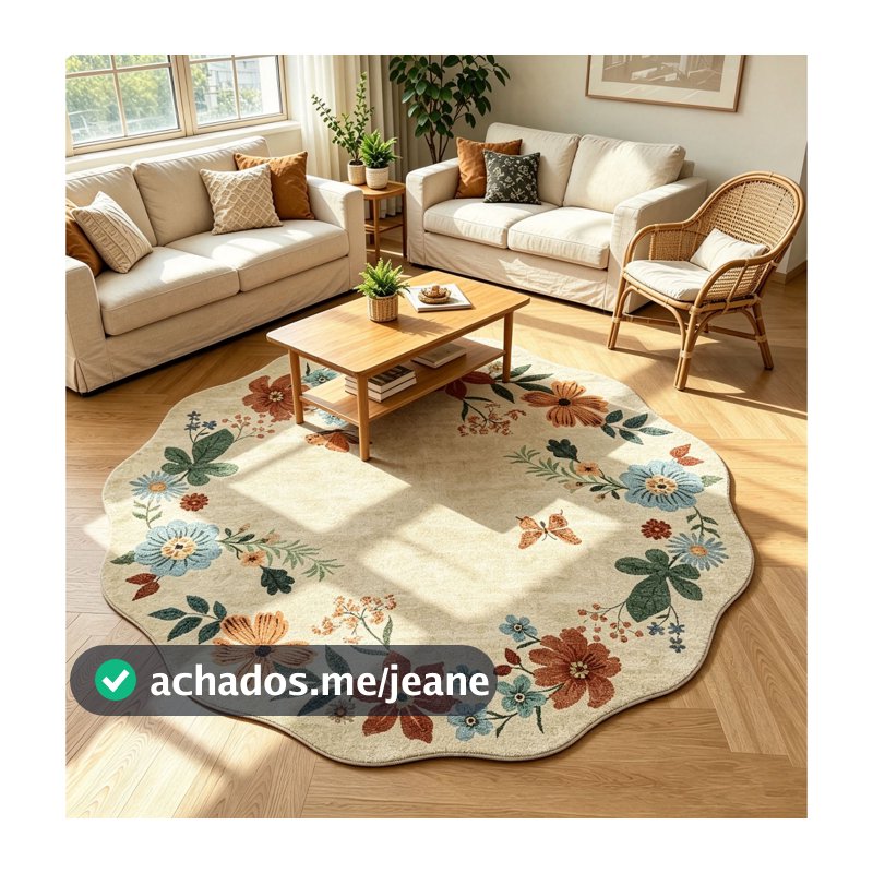 Tapete Redondo 1,50x1,50 Sala Quarto Orgânico Borda Arredondada Antiderrapante Lavável Macio Abelle Casa