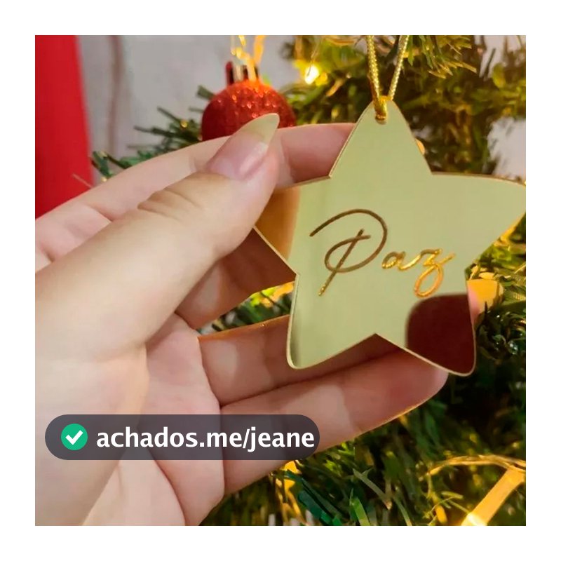 Kit Enfeites de 8 uni Árvore Natal Acrílico Estrelas com cordão Palavras Gravadas Decoração Natalina