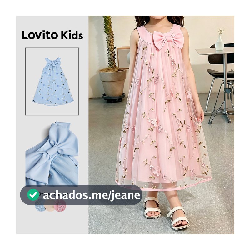 Lovito Kids Vestido Casual com Apliques de Laço Drapeado Primavera/verão Rosa para Meninas L192AD009