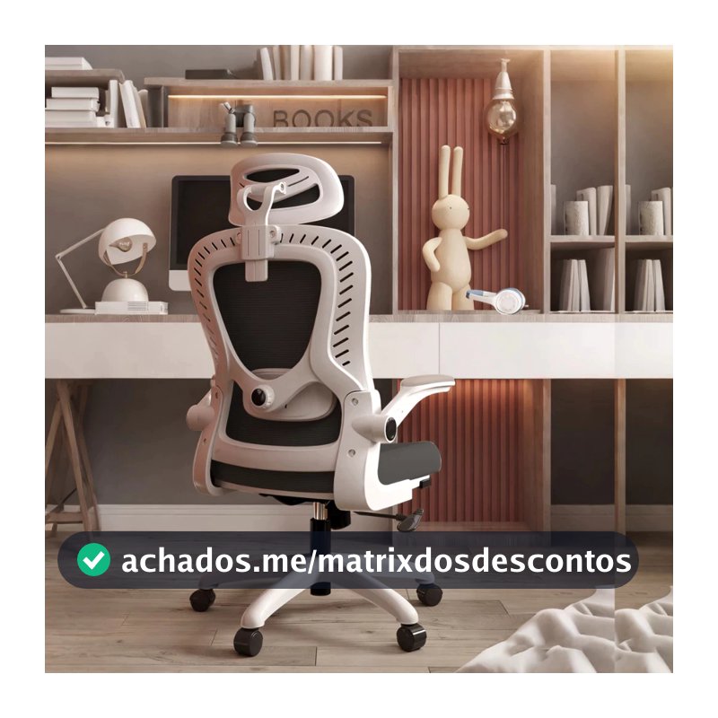 Cadeira de Escritório Ergonômica Com Apoio Lombar e Apoio de Cabeça Cinza com Estofado de Mesh