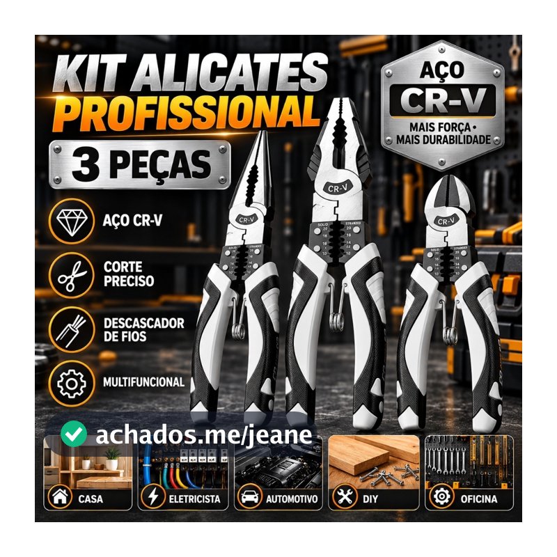 Kit Alicates Profissionais Resistente 3 Peças para Casa Oficina DIY Ferramentas Manuais F18
