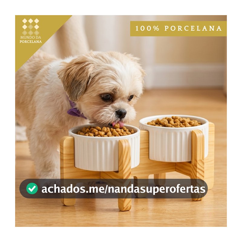 Comedouro Bebedouro Pet Elevado Duplo Pote Ração Água Porcelana 320ml