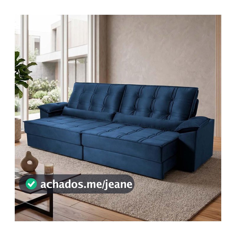 Sofá Retrátil Reclinável 3,00m Ascari Suede Velut Azul Marinho molas Ensacadas - King House